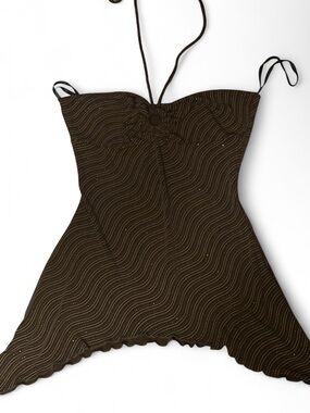 Vintage Y2K Forever 21 Brown Fairy Glittery Wavy Halter Top
